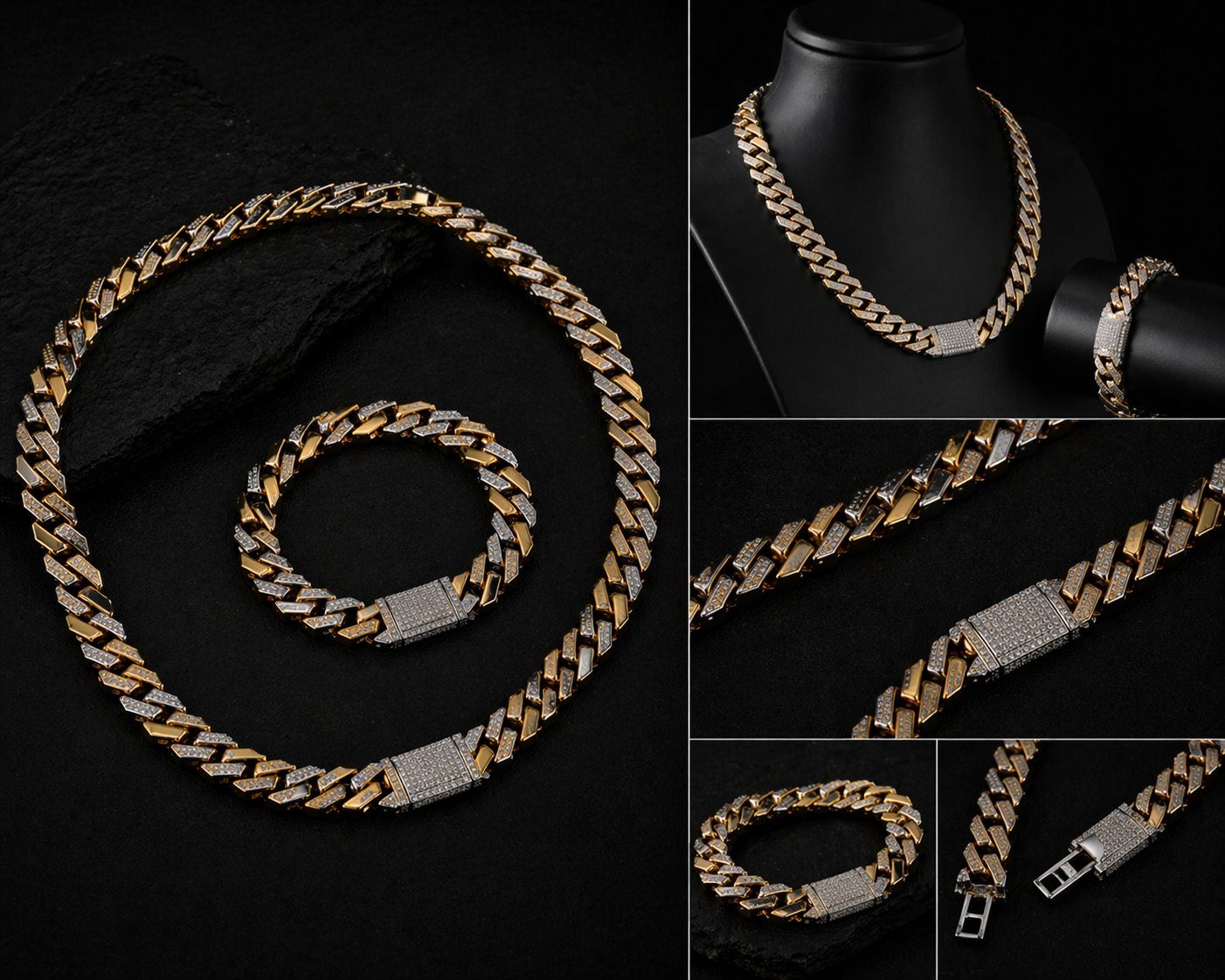 Iced-out Cuban Chain And Bracelet (Pair)